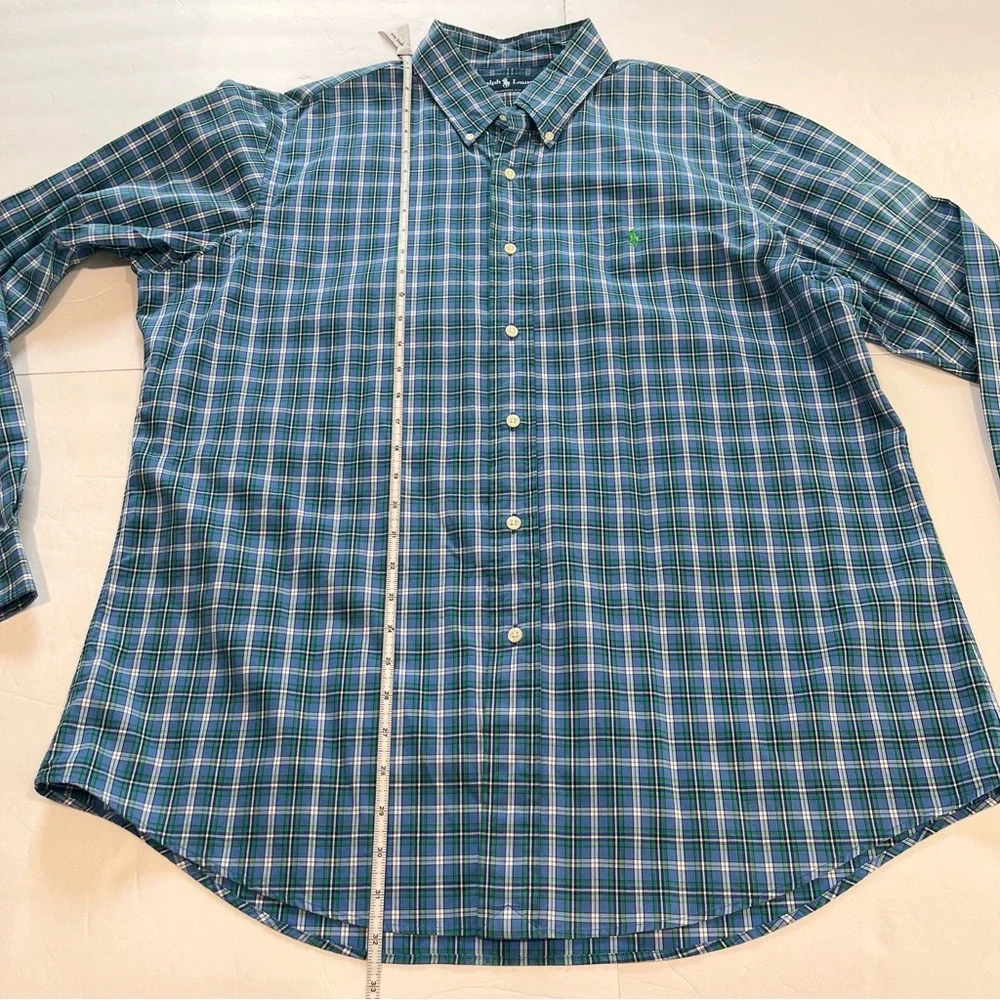 Polo Ralph Lauren Blue Green Plaid Cotton Button Down‎ Shirt XL